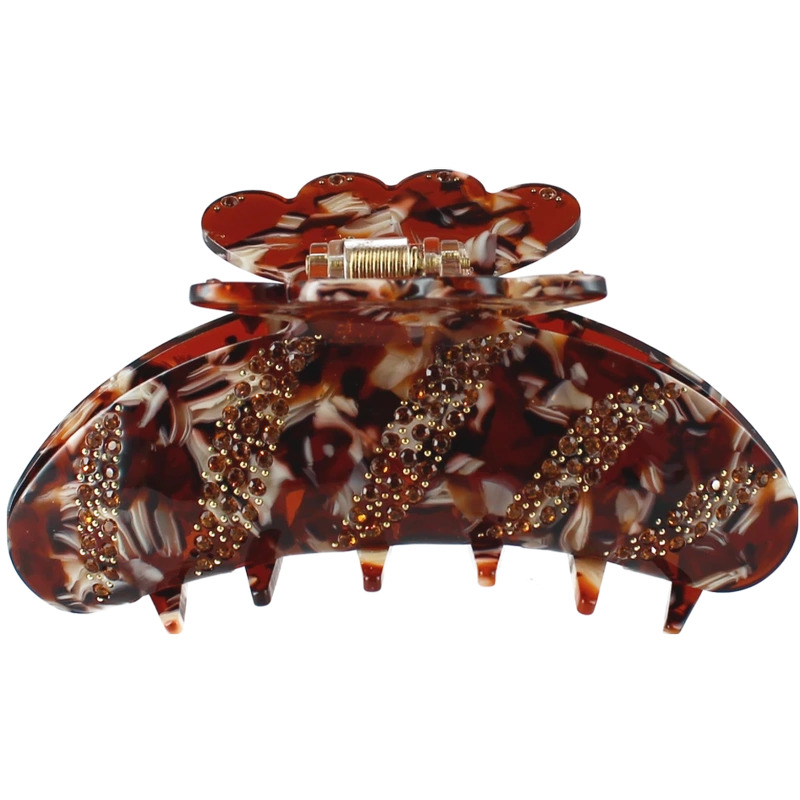 By Stær Agnes Hair Clip Large   Brown With Stone