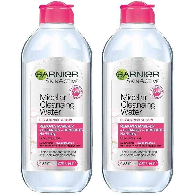 2 X Garnier Skinactive Cleansing Micellar Water Dry   Sensitive Skin 400 Ml