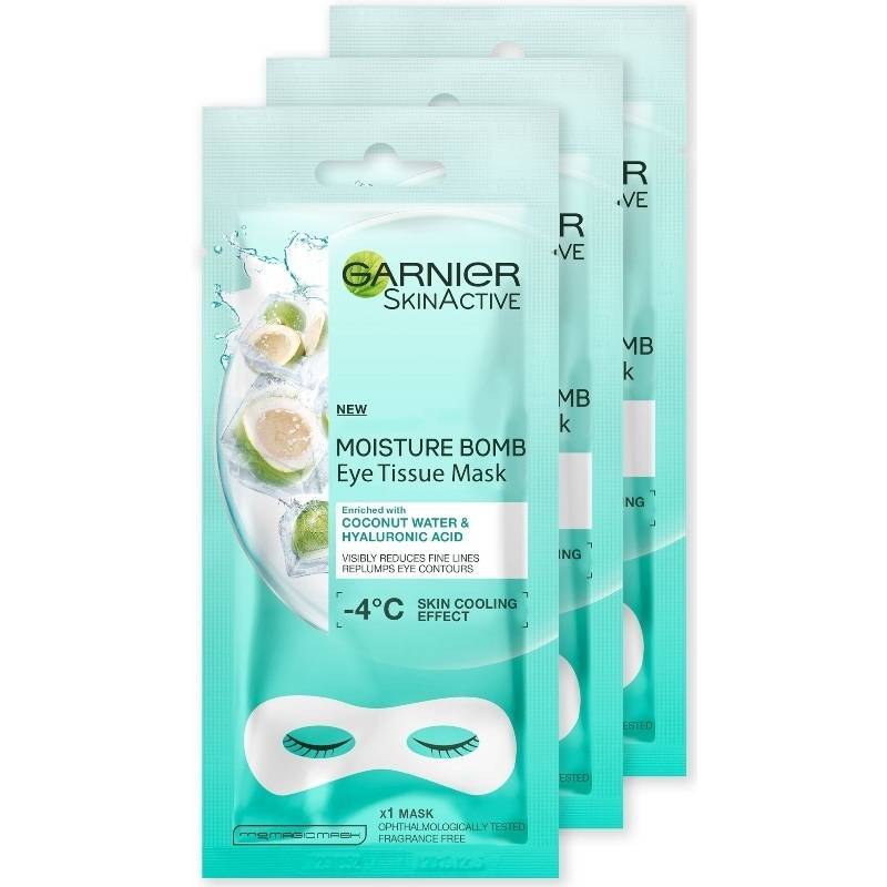 3 X Garnier Skinactive Moisture Bomb Eye Tissue Mask Coconut