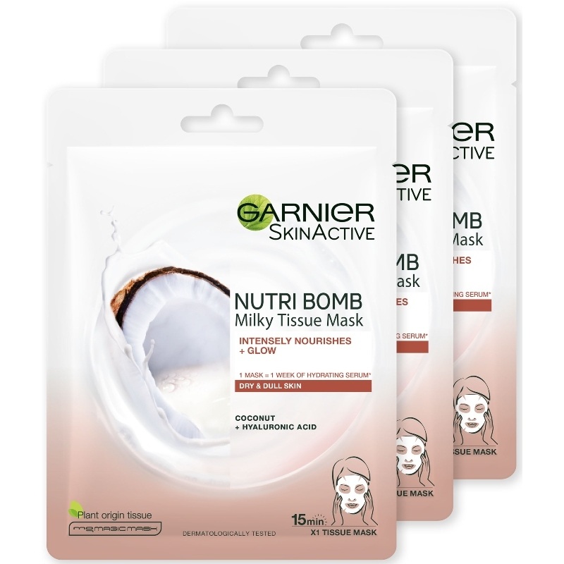 3 X Garnier Skinactive Nutri Bomb Milky Tissue Mask